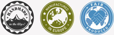 3 Siegel für Faire Produktion, Handmade und Produktion in Europa